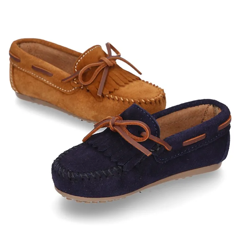 Mocasín lazos con FLECOS en piel serraje.