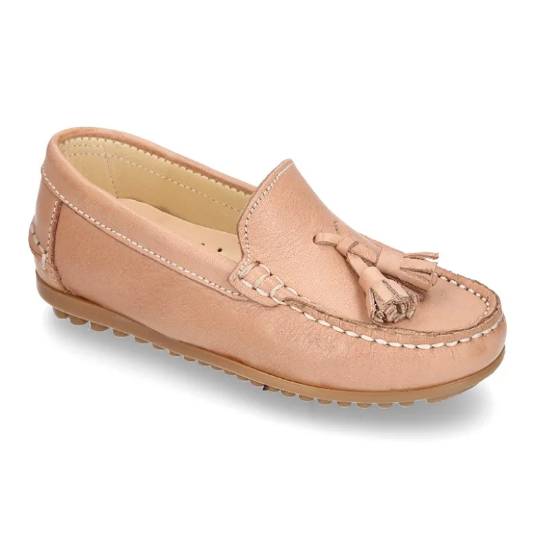 Mocasín mayores con borlas en piel EXTRA SUAVE en colores pasteles.