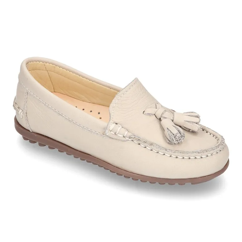 Mocasín mayores con borlas en piel EXTRA SUAVE en colores pasteles.