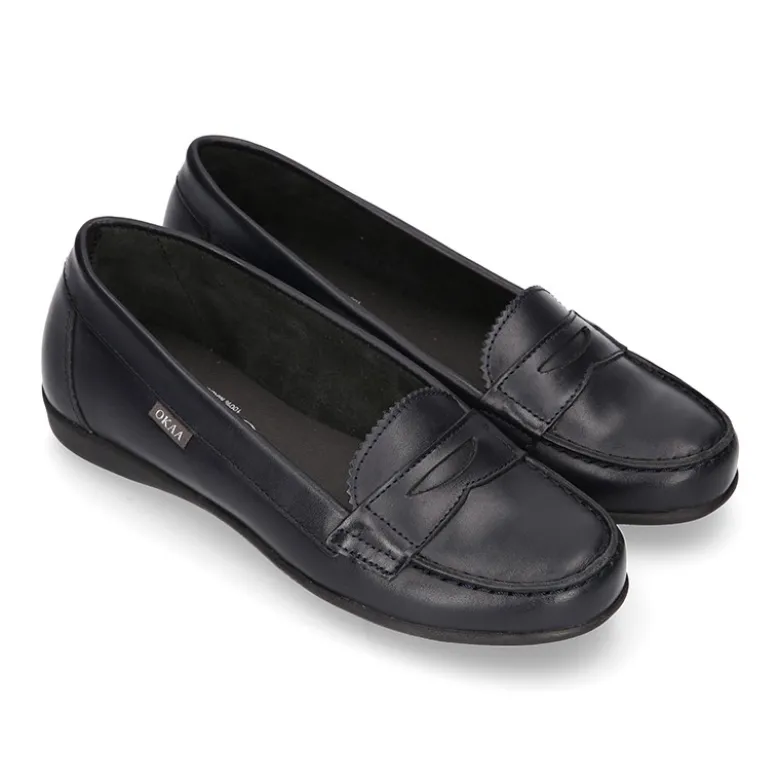 Mocasín NIÑA colegial en piel Boxcalf y suela de goma.