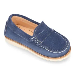Mocasín niño antifaz piel serraje y suela primavera verano.