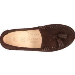 Mocasín niño borlas suela gruesa en piel serraje.