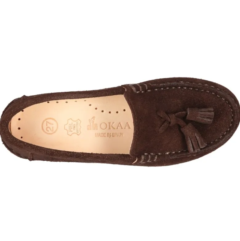 Mocasín niño borlas suela gruesa en piel serraje.