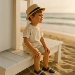 Mocasín niño con elástico tipo alpargata en lona JEANS.