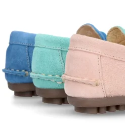 Mocasín niños antifaz en piel serraje en colores de PRIMAVERA.