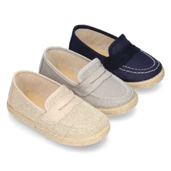 Mocasín tipo alpargata en LINO para peques.