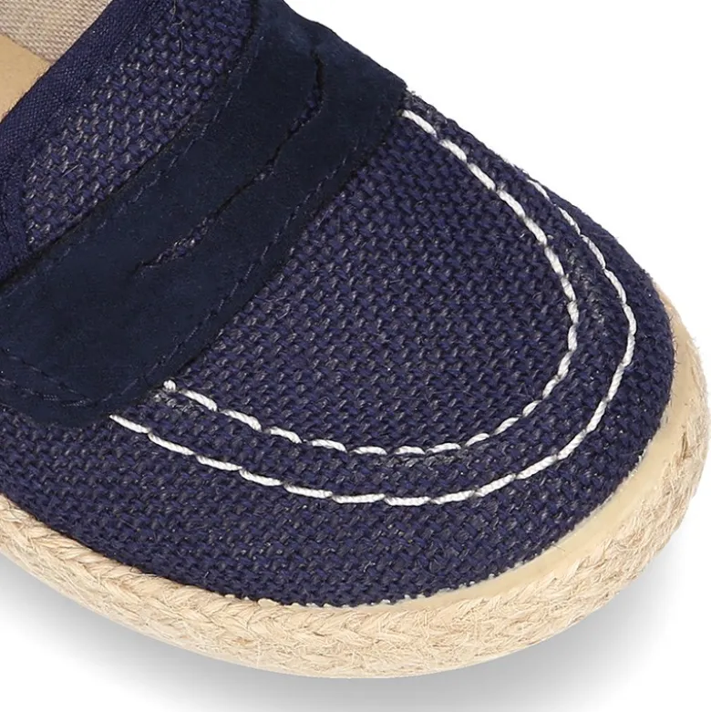 Mocasín tipo alpargata en LINO para peques.