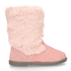 Nueva Bota en piel serraje rosa con apliques de PELO.