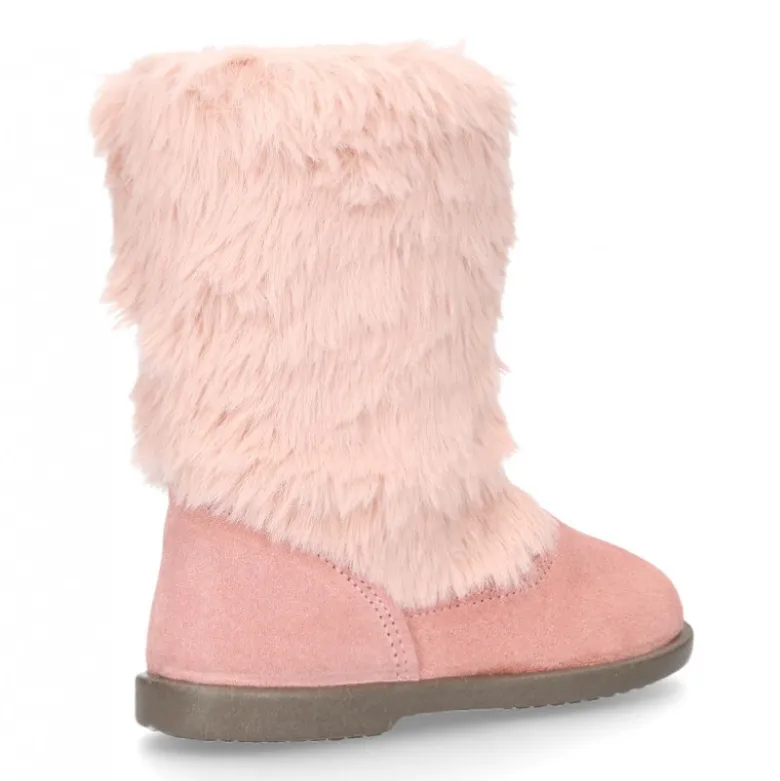 Nueva Bota en piel serraje rosa con apliques de PELO.