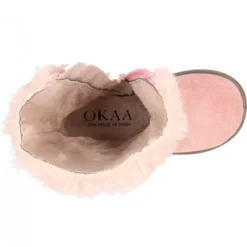 Nueva Bota en piel serraje rosa con apliques de PELO.