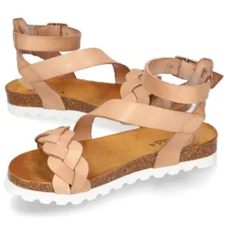Nueva Sandalia Niña Mayor en piel atada al tobillo y diseño trenzado.