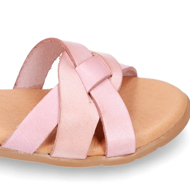 Nueva Sandalia TRENZADA Niña Mayor en piel en colores pasteles.