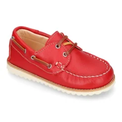 Náutico clásico niño piel con cordones y suela para primavera verano.