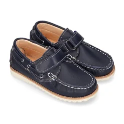 Náutico clásico niño piel sin cordones y suela para primavera verano.