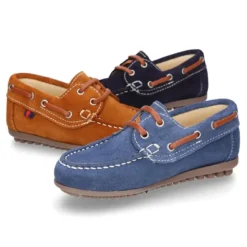 Náutico clásico PRIMAVERA con cordones suela tipo conductor para niños en piel serraje.