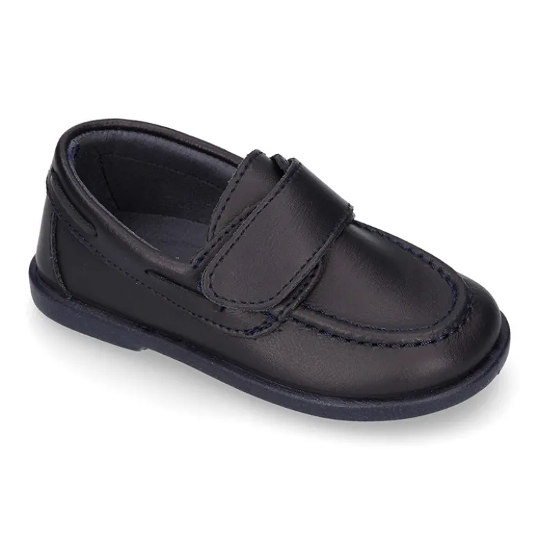 Náutico Colegial niño sin cordones en piel lavable.