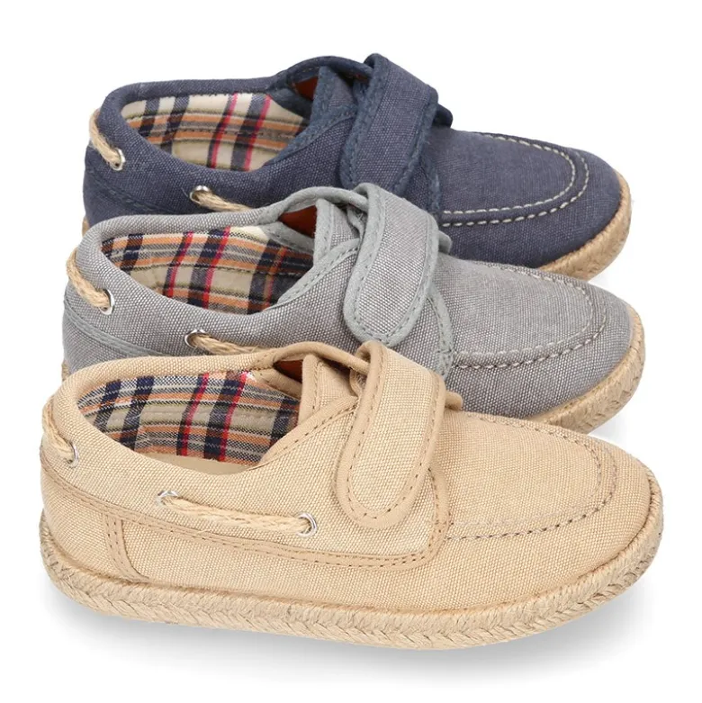 Náutico niño sin cordones tipo alpargata en lona algodón LAVADA.