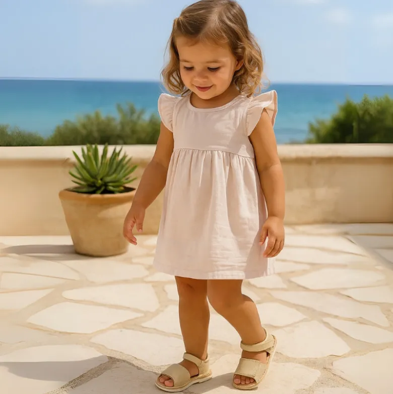 Sandalia BABY NIÑA tipo menorquina con doble cierre adherente en piel con brillos.