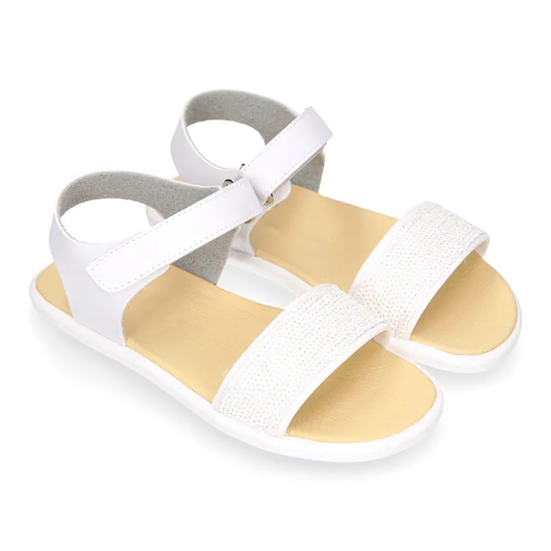 Sandalia Barefoot Blanca con Pala de Lentejuelas – OKAA FLEX