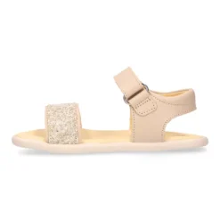 Sandalia barefoot niña beige con glitter y doble cierre adherente