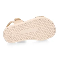 Sandalia barefoot niña beige con glitter y doble cierre adherente