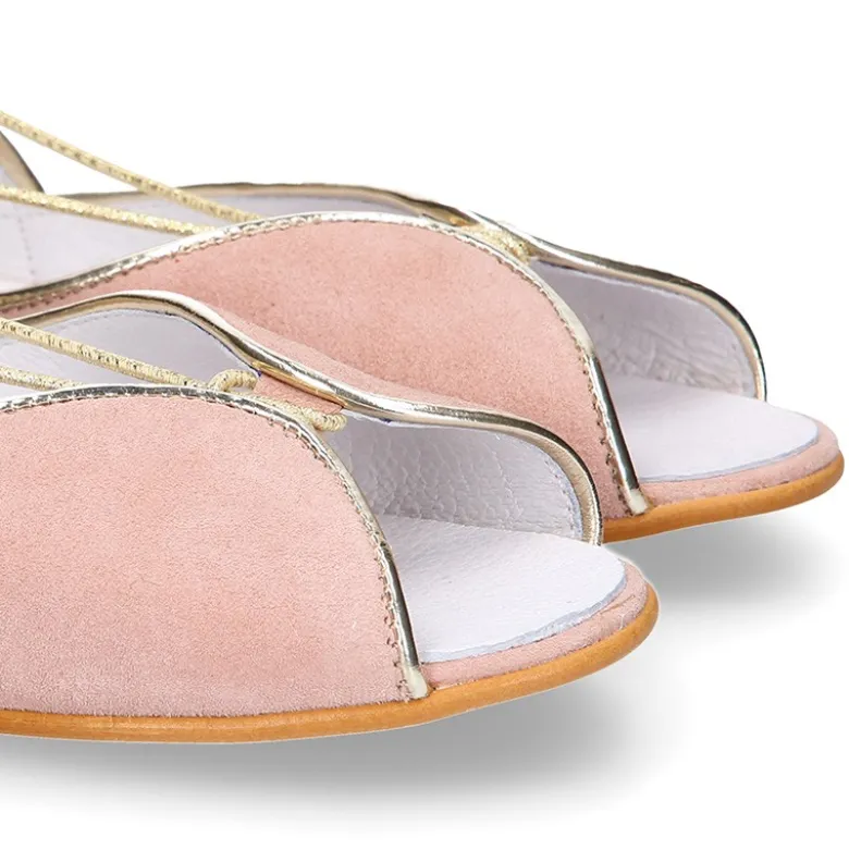 Sandalia Mujer con cintas en piel ante con GLITTER.