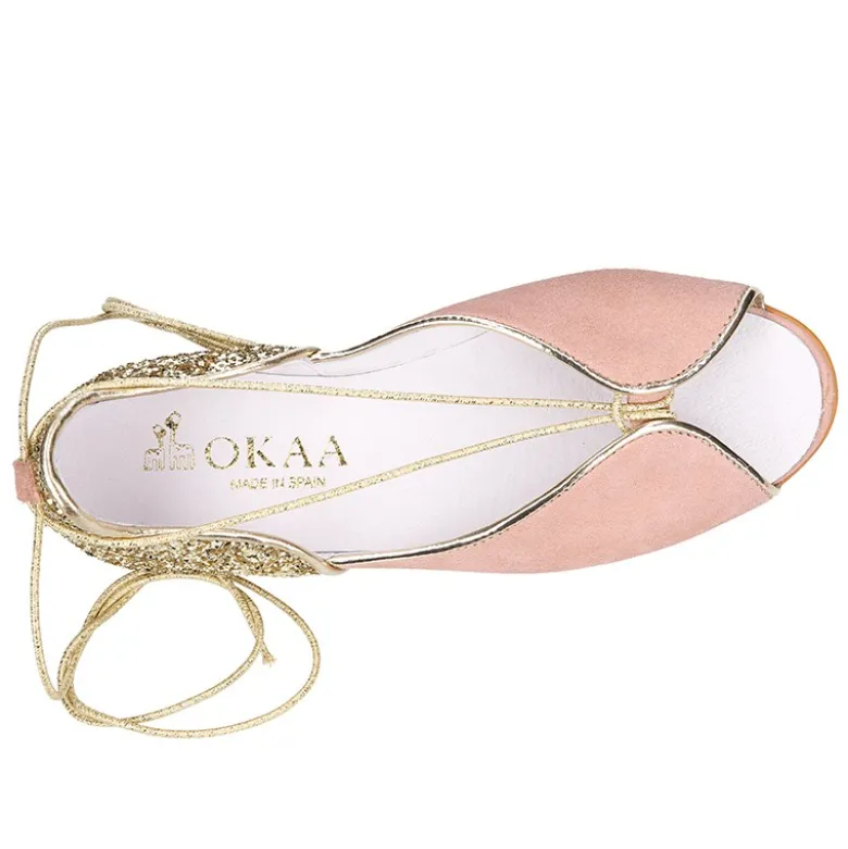 Sandalia Mujer con cintas en piel ante con GLITTER.