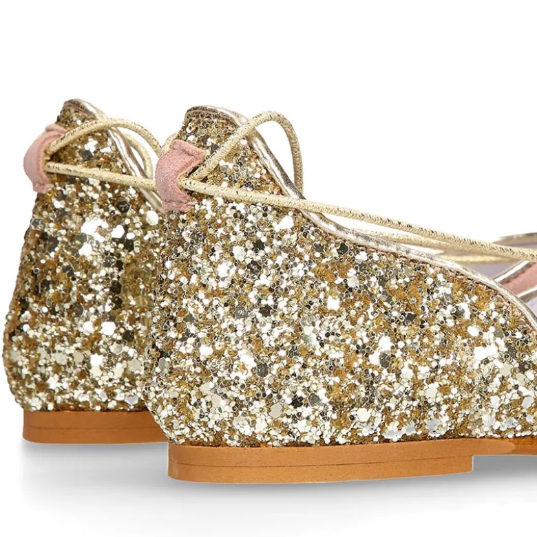 Sandalia Mujer con cintas en piel ante con GLITTER.