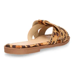 Sandalia mujer tipo zueco con diseño trenzado de leopardo