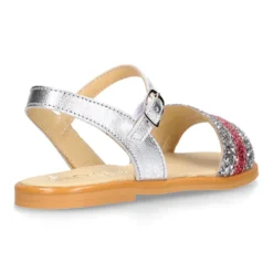 Sandalia Niña en piel con glitter plata y rosa.