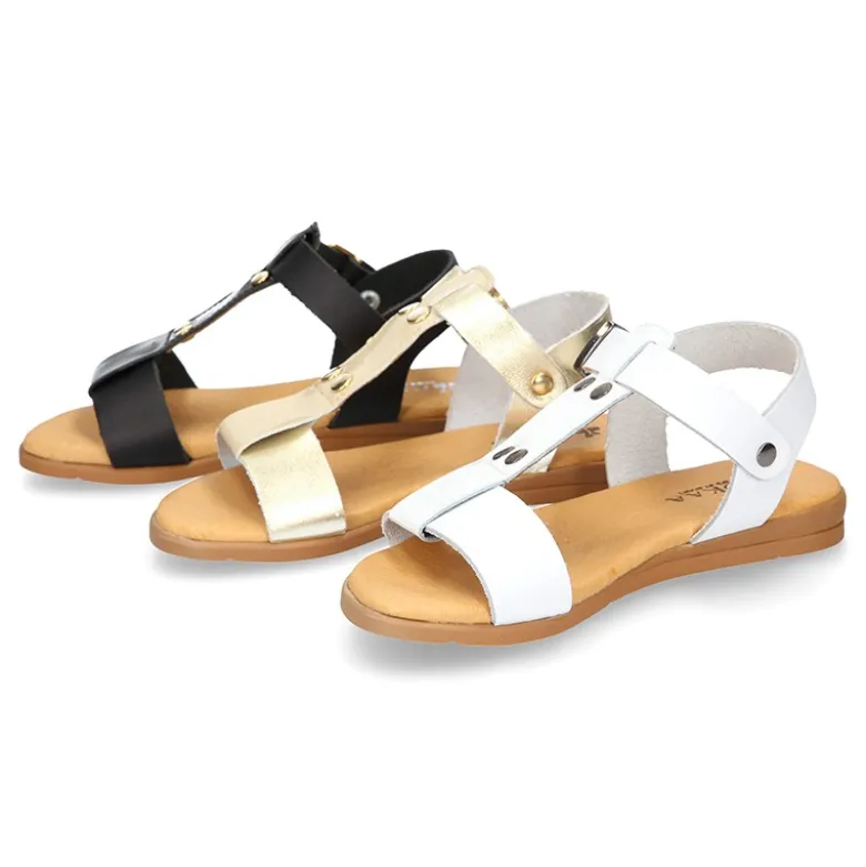 Sandalia Niña Mayor en piel combinada con charol.