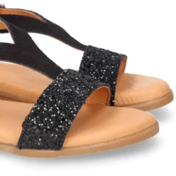 Sandalia Niña Mayor en piel serraje NEGRO con GLITTER.