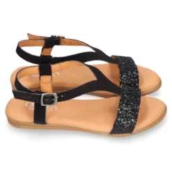Sandalia Niña Mayor en piel serraje NEGRO con GLITTER.
