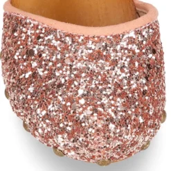Sandalia Niña Mayor tipo ZUECO de madera en piel serraje con GLITTER.
