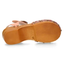 Sandalia Niña Mayor tipo ZUECO de madera en piel serraje con GLITTER.