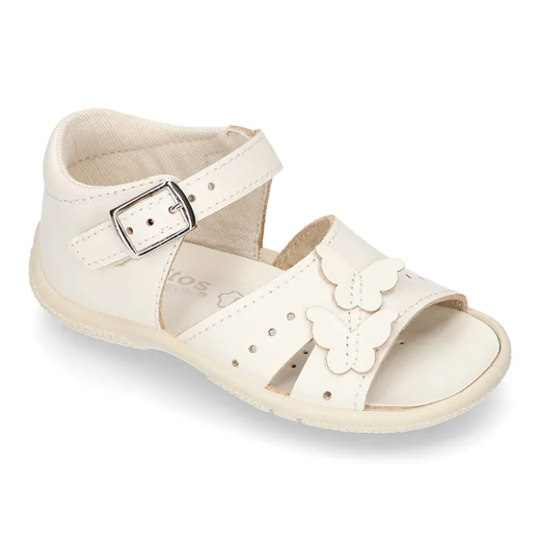 Sandalia Niña peque en piel lavable con MARIPOSAS y suela SUPER FLEXIBLE.