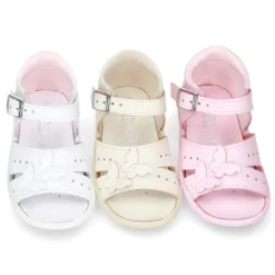 Sandalia Niña peque en piel lavable con MARIPOSAS y suela SUPER FLEXIBLE.