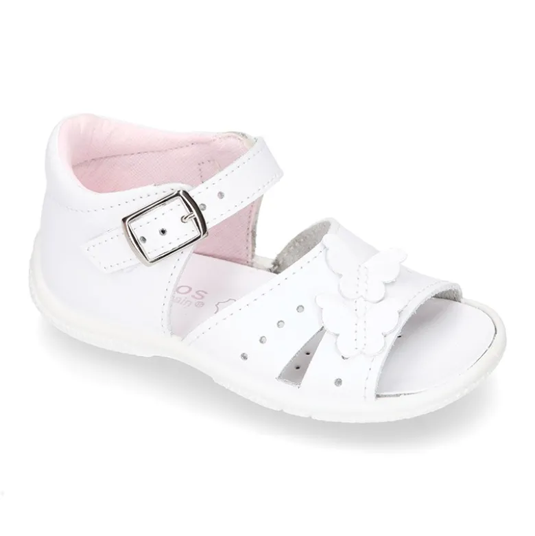 Sandalia Niña peque en piel lavable con MARIPOSAS y suela SUPER FLEXIBLE.