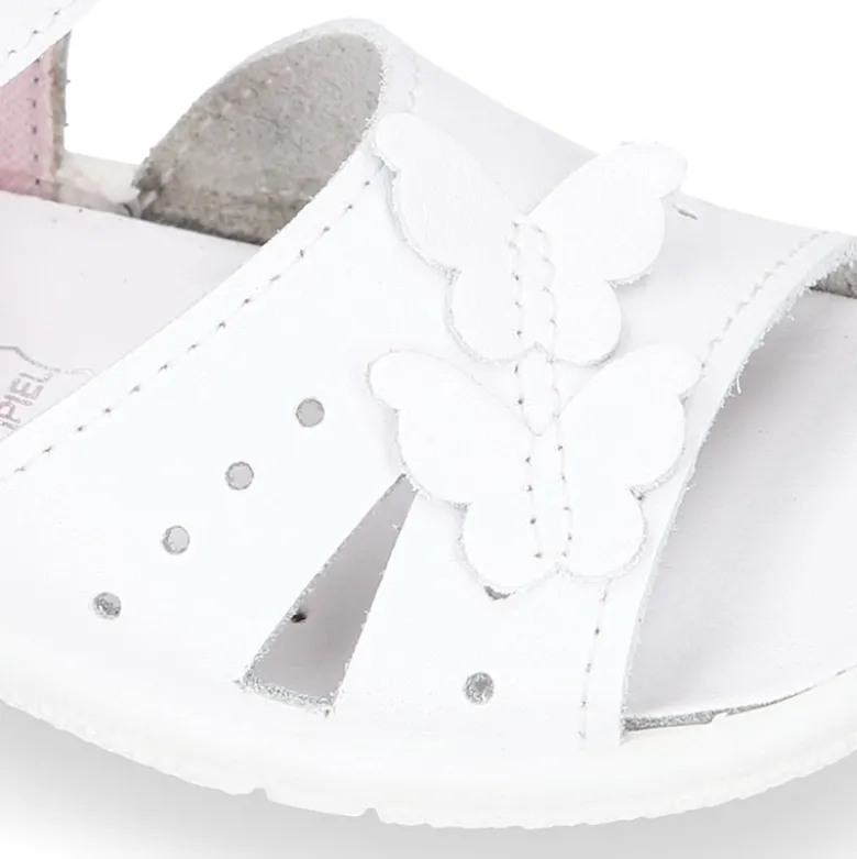 Sandalia Niña peque en piel lavable con MARIPOSAS y suela SUPER FLEXIBLE.