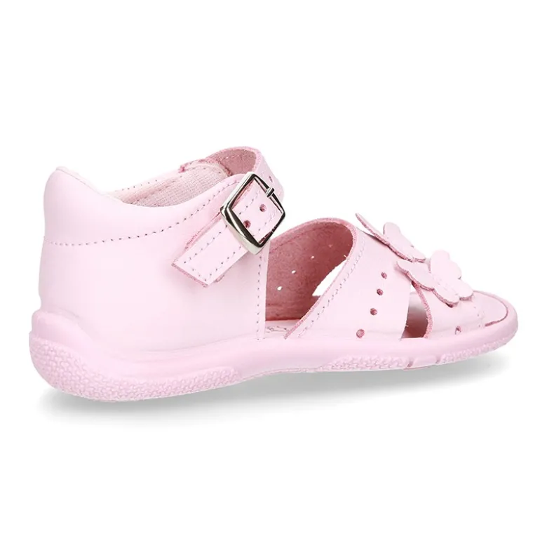 Sandalia Niña peque en piel lavable con MARIPOSAS y suela SUPER FLEXIBLE.