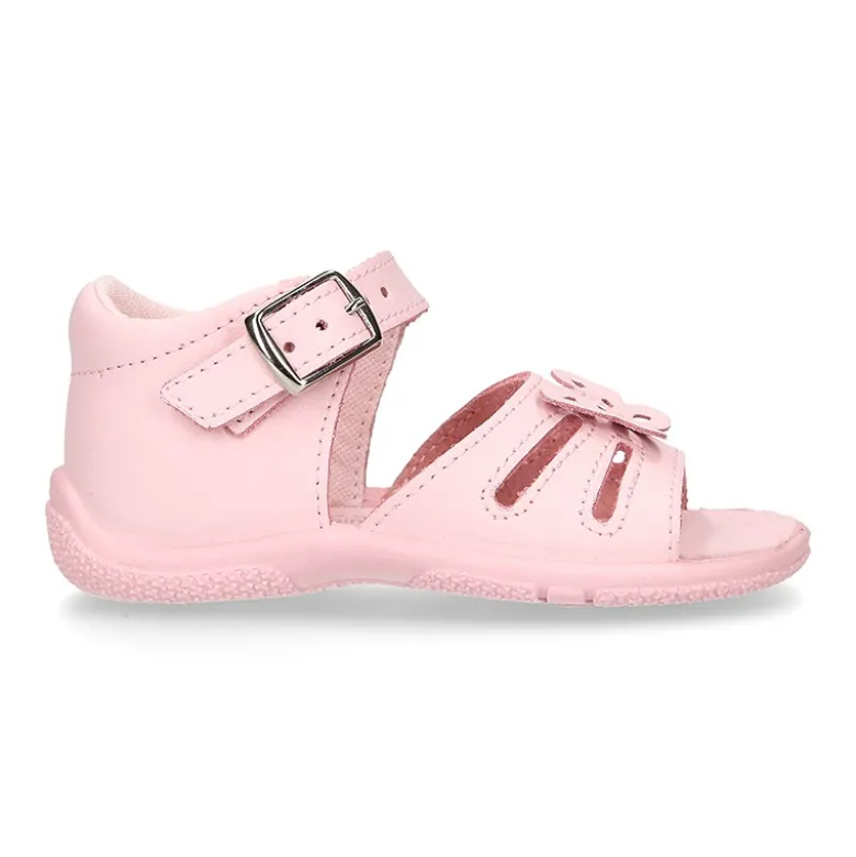 Sandalia Niña peque en piel lavable con mariposa y suela SUPER FLEXIBLE.