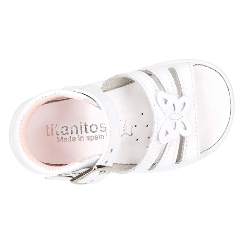 Sandalia Niña peque en piel lavable con mariposa y suela SUPER FLEXIBLE.
