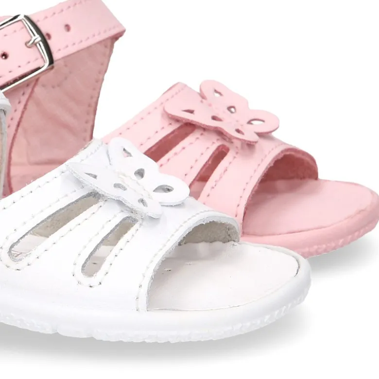 Sandalia Niña peque en piel lavable con mariposa y suela SUPER FLEXIBLE.