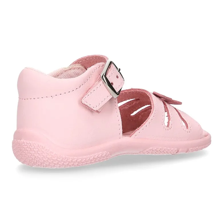 Sandalia Niña peque en piel lavable con mariposa y suela SUPER FLEXIBLE.