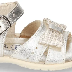Sandalia Niña peque en piel metalizada con LAZO y suela SUPER FLEXIBLE.