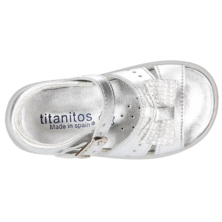 Sandalia Niña peque en piel metalizada con LAZO y suela SUPER FLEXIBLE.