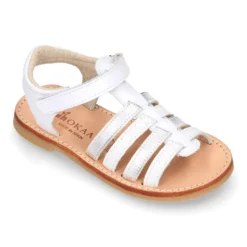 Sandalia niña piel COMBINADA tiras cruzadas con suela super flexible.
