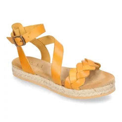 Sandalia Niña tipo alpargata en piel atada al tobillo y diseño trenzado.