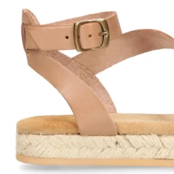 Sandalia Niña tipo alpargata en piel atada al tobillo y diseño trenzado.
