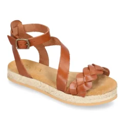 Sandalia Niña tipo alpargata en piel atada al tobillo y diseño trenzado.